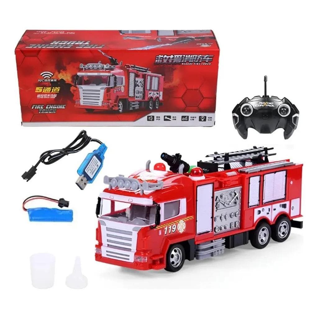 Carrinho Controle Remoto Bombeiros Luz - Som Lança Agua Full