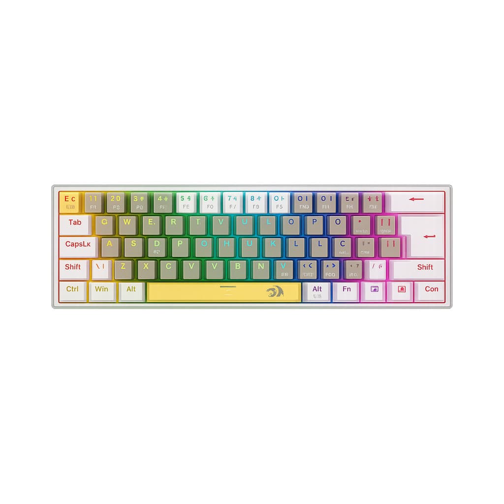 Teclado Mecânico Redragon Fizz Switch Brown RGB C/Fio Amarelo Cinza e Branco