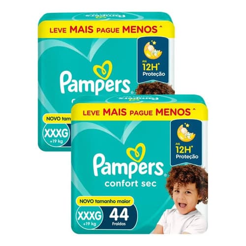 Kit 2 Fraldas Pampers Confort Sec Xxxg Com 44un Cada Xxxg Sem Gênero