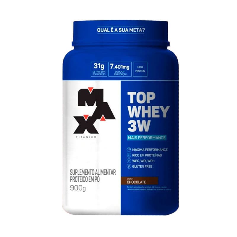 Whey Protein Max Titanium Top Whey 3W Mais Performance Sabor Chocolate 900g