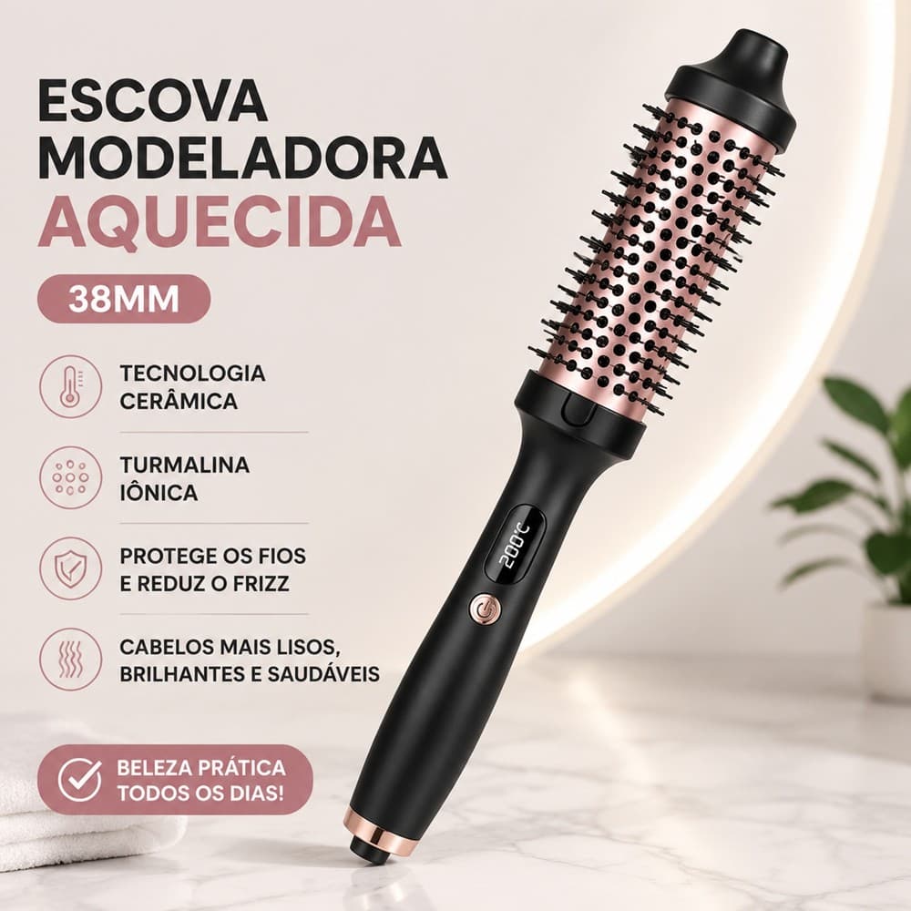 Escova Elétrica 110V/220V 2 em 1 Secador e Alisador Cabelo Rápido Profissional