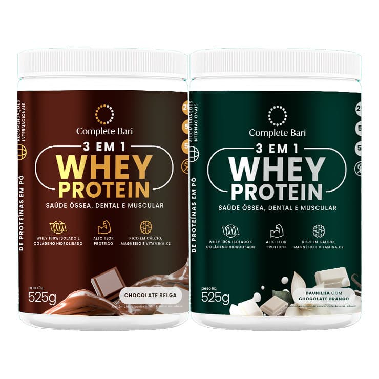 Whey Protein Isolado Sem Lactose Complete Bari 525g Chocolate Chocolate Belga | Baunilha Com Chocolate Branco