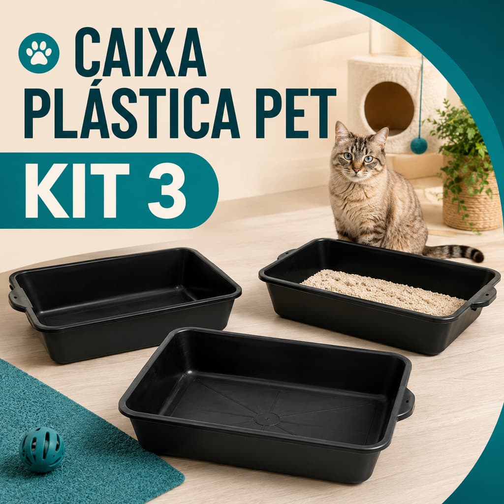 Kit 3 Caixa de Areia para Gatos Bandeja Sanitária Grande Reforçada