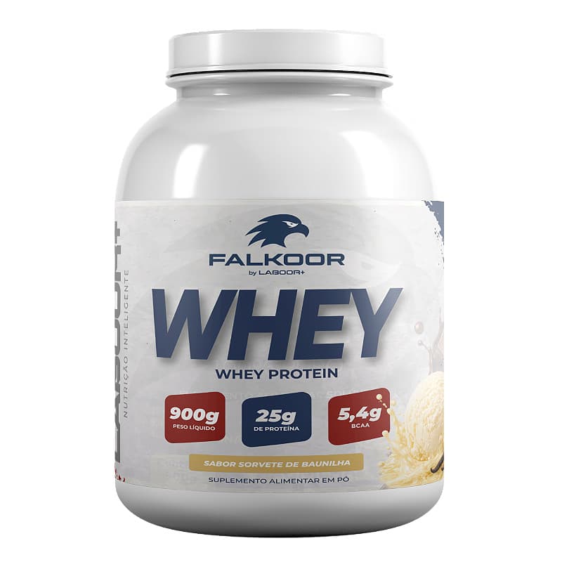 Whey Protein Concentrado Falkoor by Laboor+ WPC 80% 900g 25g de Proteína Baunilha ou Chocolate