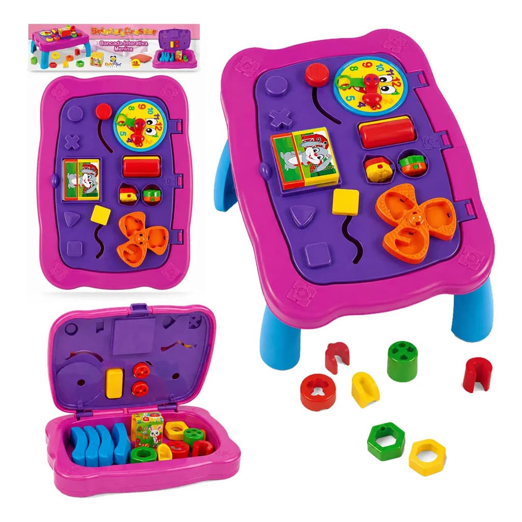 Brinquedo Bancada Educativa Interativas Educativa Com Cubos Rosa-chiclete