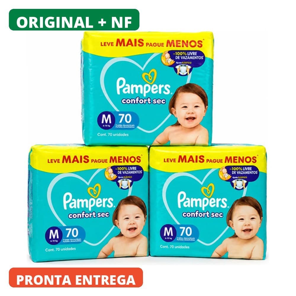 Kit 3 Fralda Pampers Confort Sec M Total 210 Fraldas Médio (m) Sem Gênero