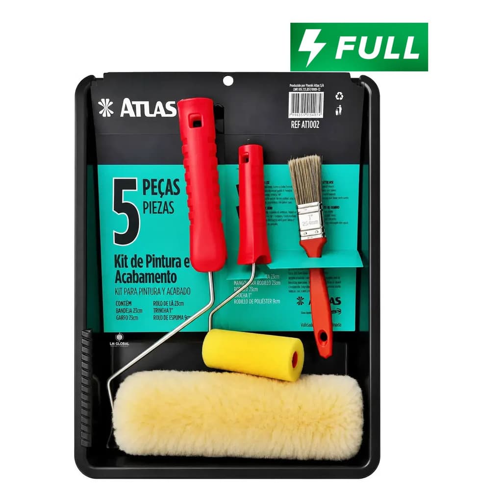 KIT 4 Kit Pintura Atlas 5 Peças Completo Rolo 23cm Bandeja Trincha Espuma Garfo 🎨