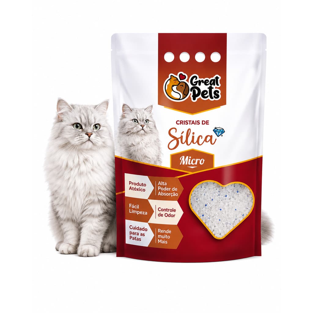 Areia Sílica Micro Great Pets 1,6kg para Gatos Cristais Finos Absorvente Controle de Odores Caixa Sanitária