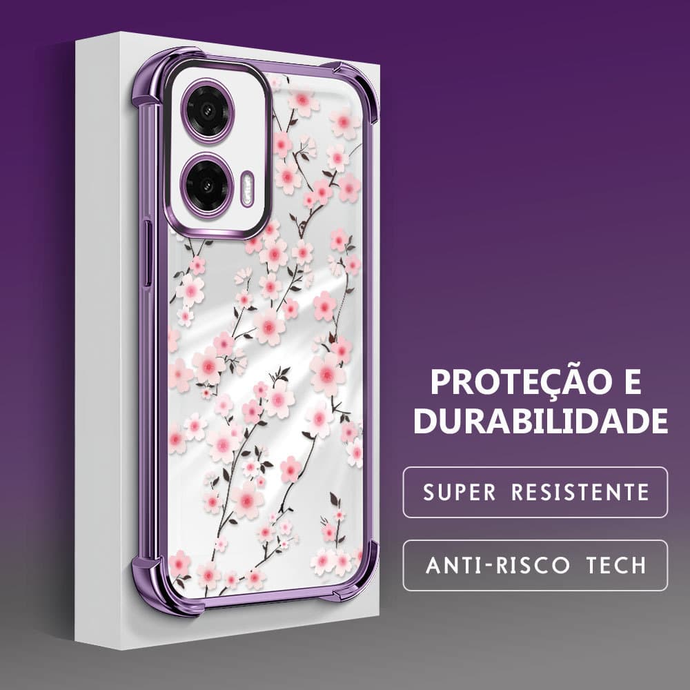 Capinha Anti-Queda Transparente Para Motorola Moto G35 5G Capa De Celular Flores FS1023