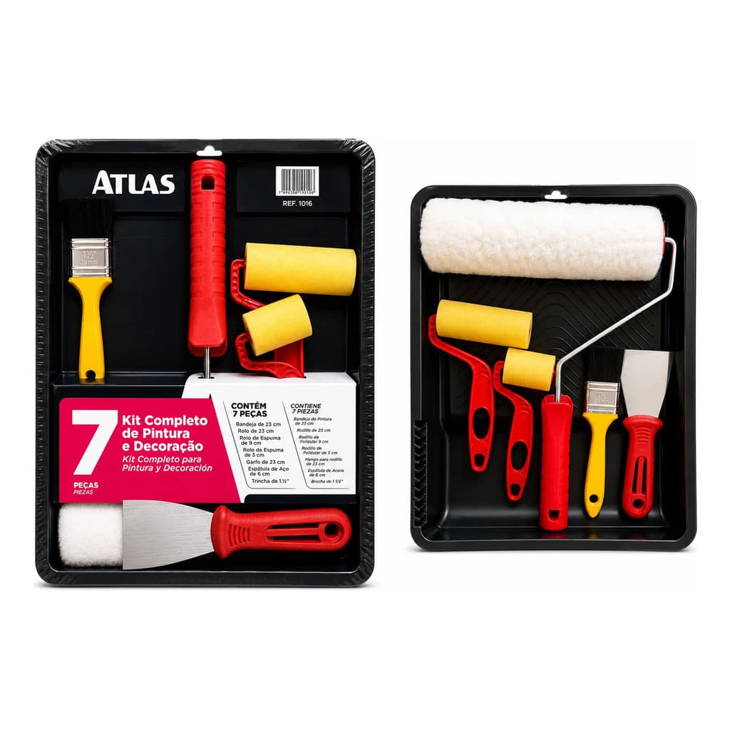 KIT 3 Kit Pintura Atlas 7 Peças Completo Rolo 23cm Bandeja Trincha Espátula para Reforma 🎨