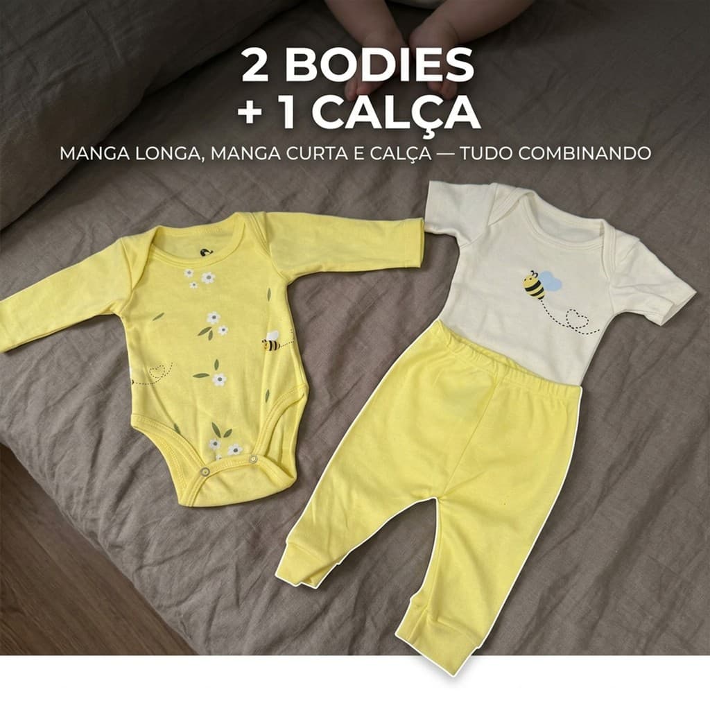 Enxoval Maternidade Menina Kit Body e Calça com Estampa de Coração Presente de Nascimento e Chá de Fraldas