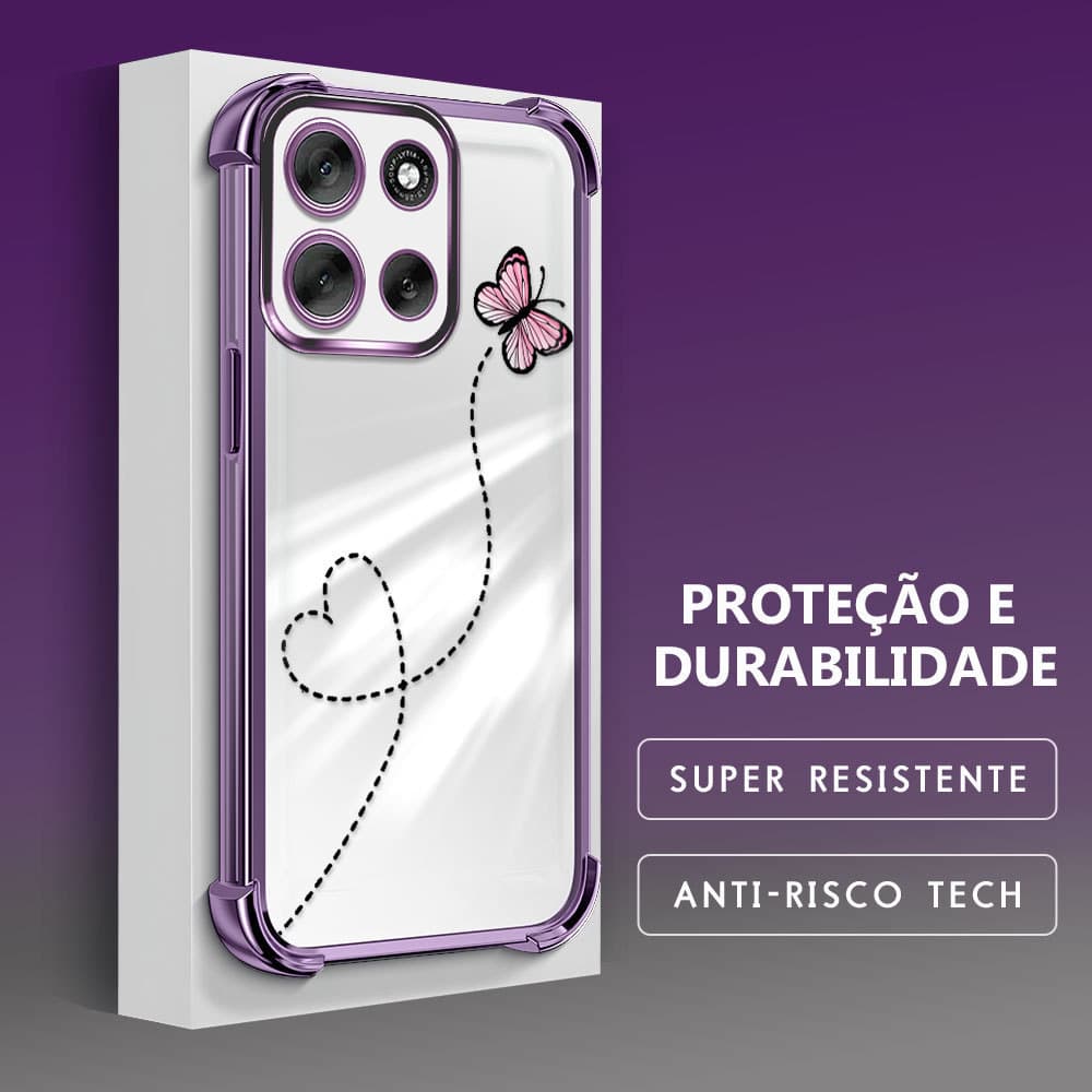Capinha Anti-Queda Transparente Para Motorola Moto G56 5G Capa De Celular Macia Borboleta FS0924