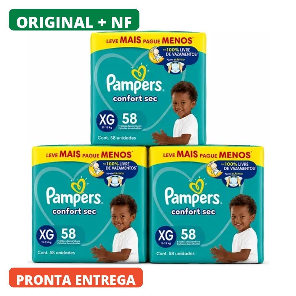 Kit 3 Fralda Pampers Confort Sec Xg Total 174 Fraldas Nf Extra Grande (xg) Sem Gênero