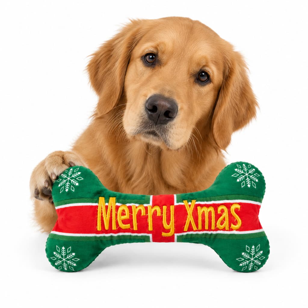 Brinquedo Osso Vermelho e Verde de Natal para Cachorro