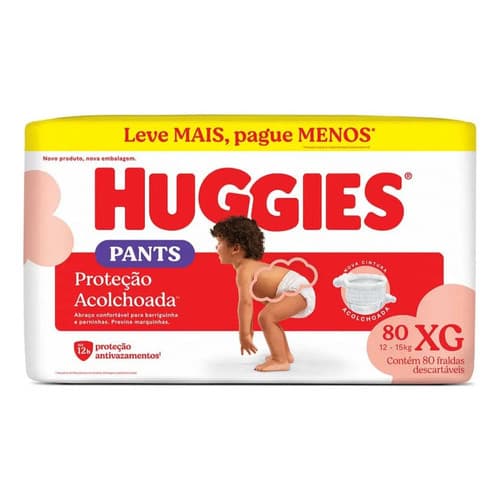 Fraldas Huggies Pants Proteção Alcochoada Xg 80 Un Extra Grande (xg) Sem Gênero
