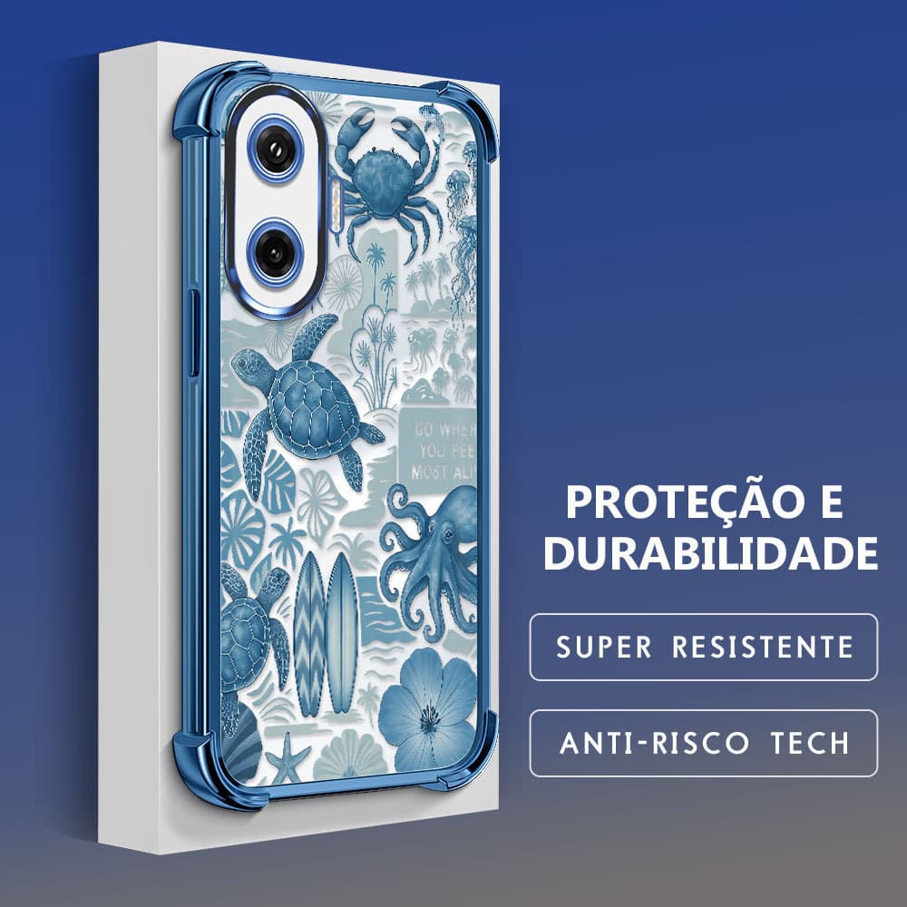 Capinha Anti-Queda Transparente Para Xiaomi Poco F7 5G Capa De Celular Macia Tartaruga Azul FS0533