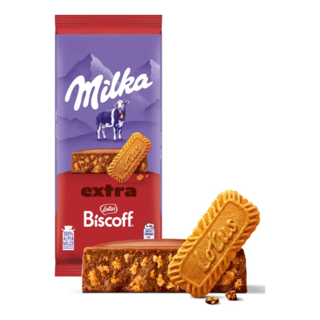 Chocolate Milka Lotus Biscoff 190g Barra ao Leite com Pedaços de Biscoito Original Importado