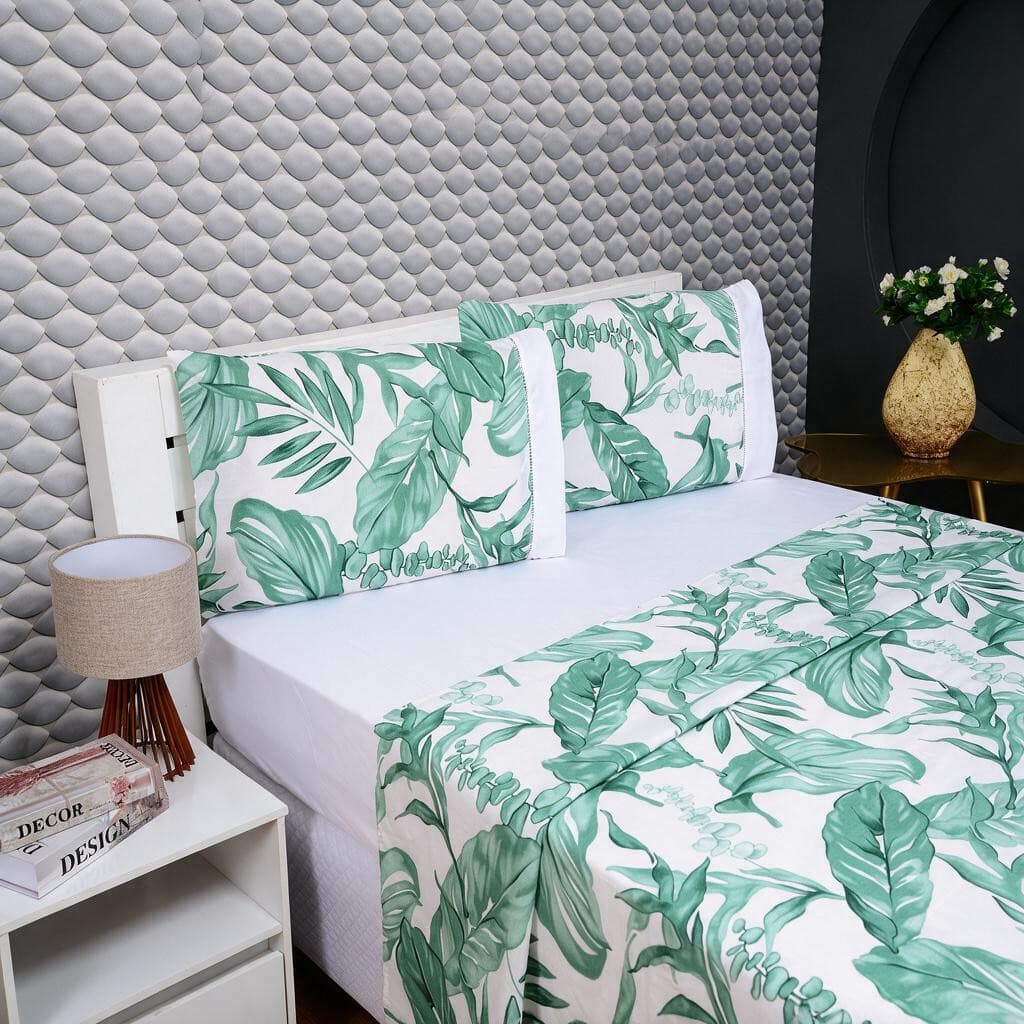 Jogo de Cama Casal 4 Peças Lençol Estampado com Elástico Aveludado Roupas de Cama