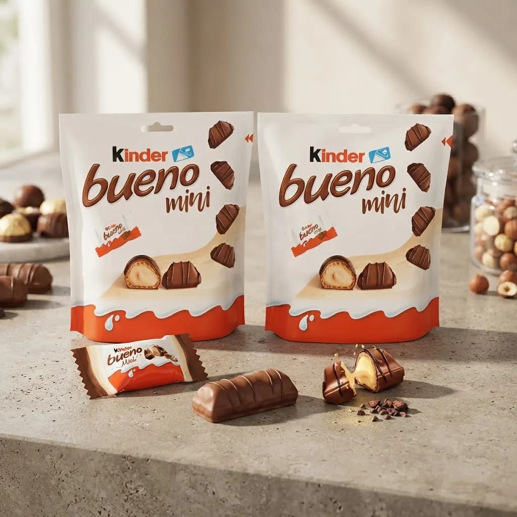 Kit 2 Kinder Bueno Mini 108g Chocolate ao Leite Wafer Recheio de Avelã Ferrero Original Importado
