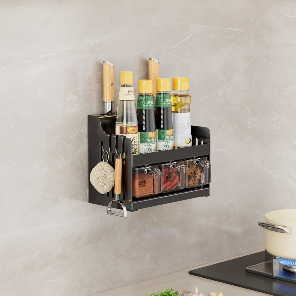 Organizador de Parede para Temperos e Utensílios de Cozinha Multiuso Metal Preto