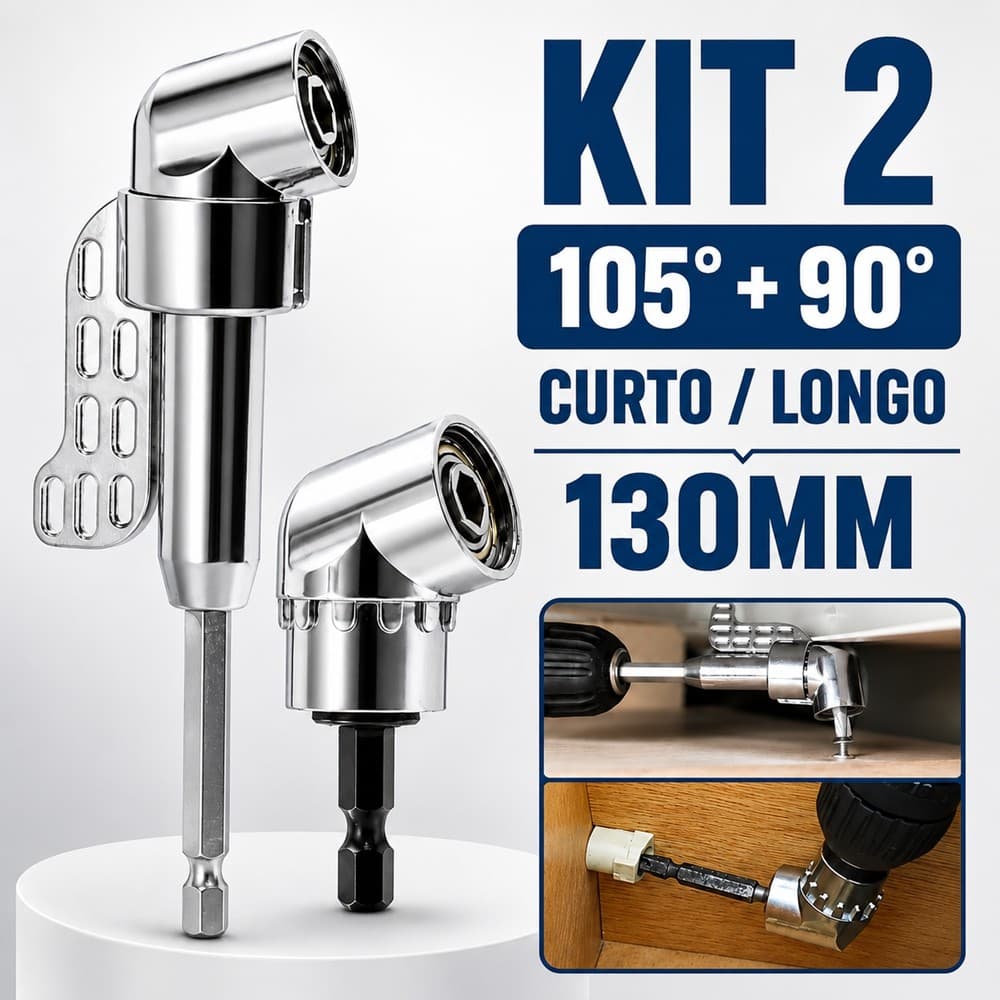 Adaptador Angular 105° para Furadeira e Parafusadeira Longo 1/4" Fácil de Usar Cantos e Locais Estreitos