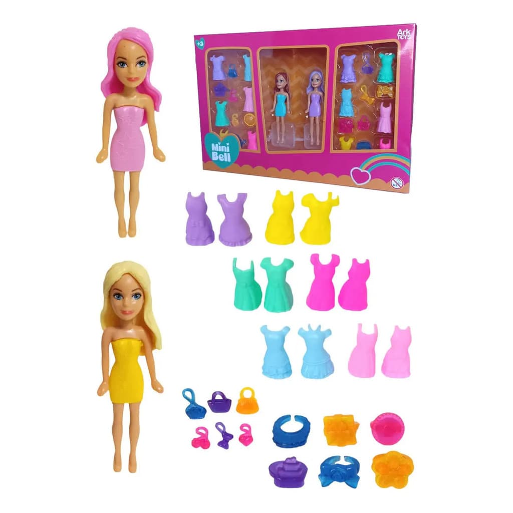 Bonecas Fashion Ark Toys Louise Com Acessórios, 9cm, Articuladas, 2un