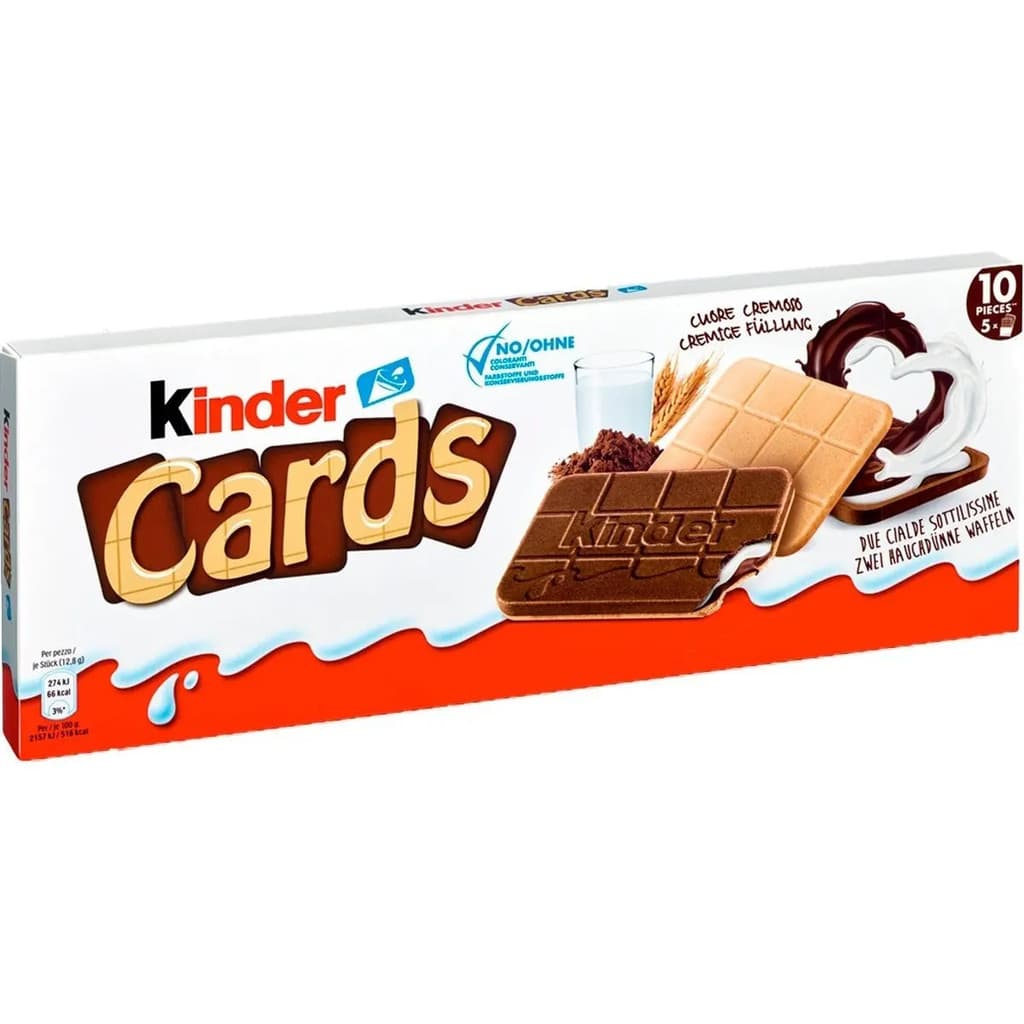 Kinder Cards 128g Biscoito Wafer Recheado Chocolate e Leite Ferrero Original Importado