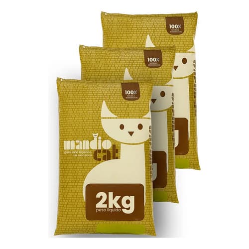 Kit 3 Areia Sanitária Natural para Gatos Mandiocat 6Kg Sem Poeira, Sem Cheiro, Cria Blocos