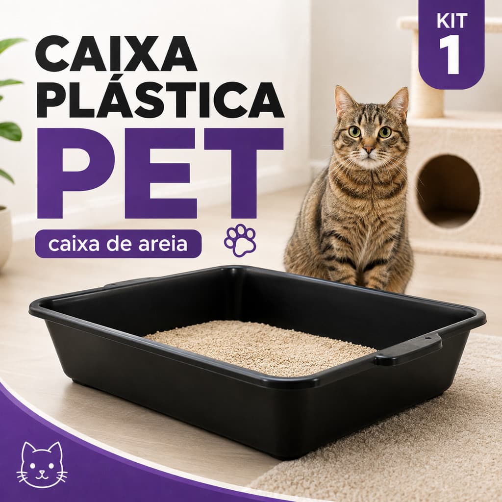 Caixa de Areia para Gatos Bandeja Sanitária Grande Reforçada 56x37cm