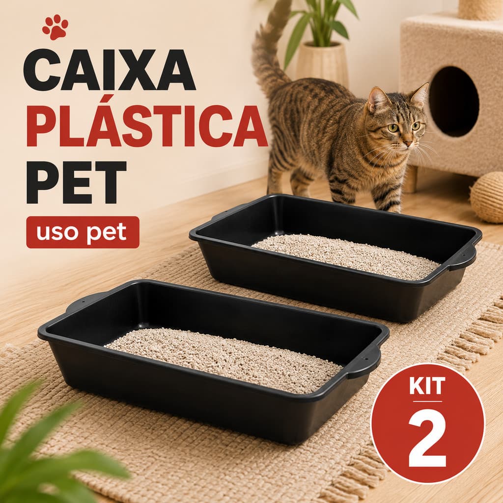 Kit 2 Caixa de Areia para Gatos Bandeja Sanitária Grande Reforçada
