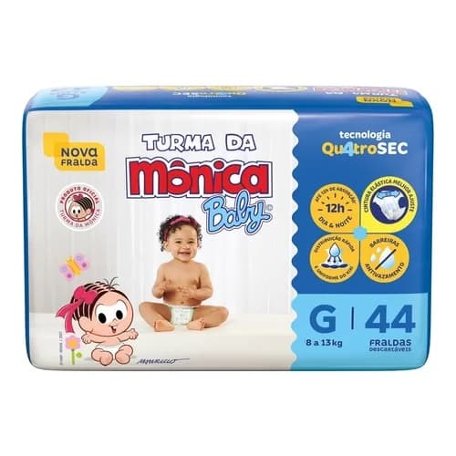 Fraldas Descartáveis Turma Da Mônica Baby PCT Mega G 44 Unidades