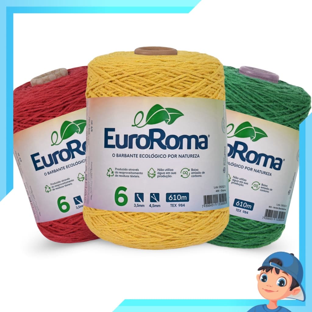 Barbante Para Crochê 6 EuroRoma 600 gramas - Colorido Para  Artesanato