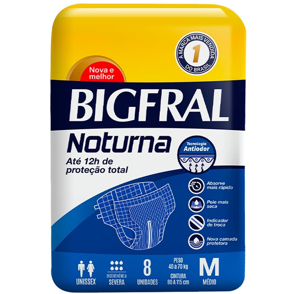 FRALDA GERIÁTRICA BIGFRAL NOTURNA M 8 UNIDADES