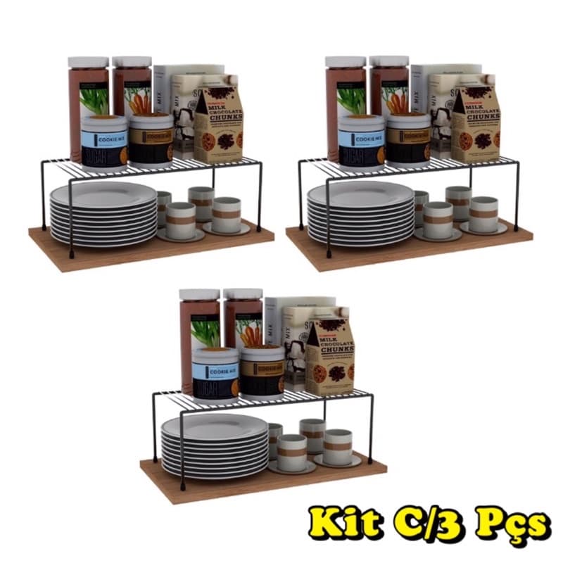 Kit 3 Organizadores Aramados Multiuso Armário Cozinha Lavanderia Despensa 42cm