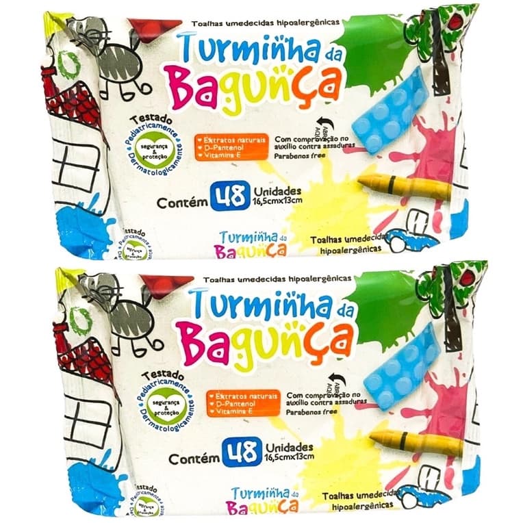 Kit com 2 - Lenço Umedecido Turminha da Bagunça Toalha Umedecida 48 Unidades