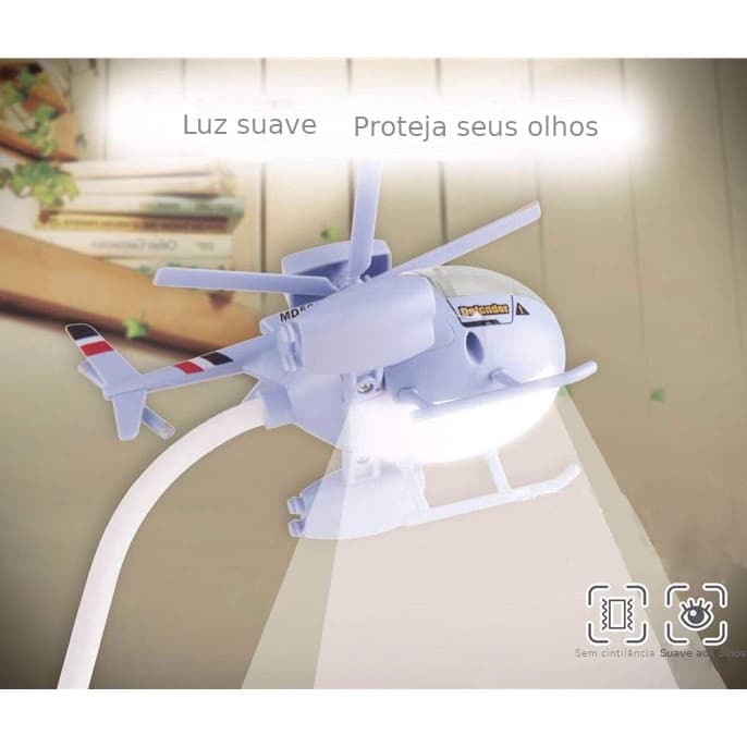 Luminária Abajur De Led Articulavel Com Led Recarregavel Helicóptero De Mesa Toque Touch Com 3 Tipos De Iluminação Criança Infantil Bivolt