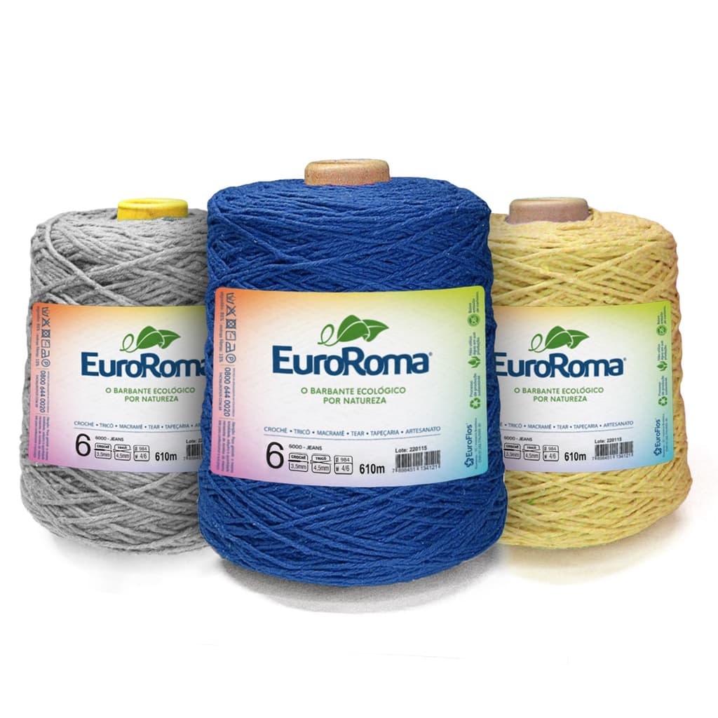 Barbante EuroRoma Nº6 600G 610M Fio Premium Sustentável Para Crochê E Artesanato