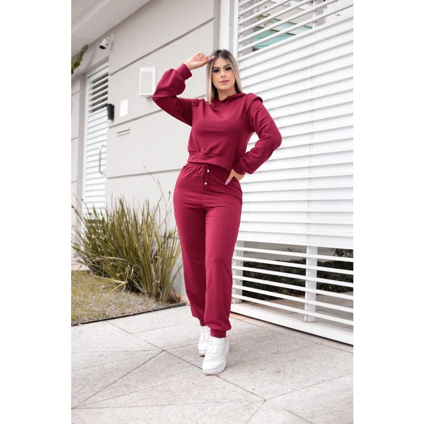 Conjunto Calça e Blusa Com Capuz Moletom Moletinho Moda Feminina Boutelle