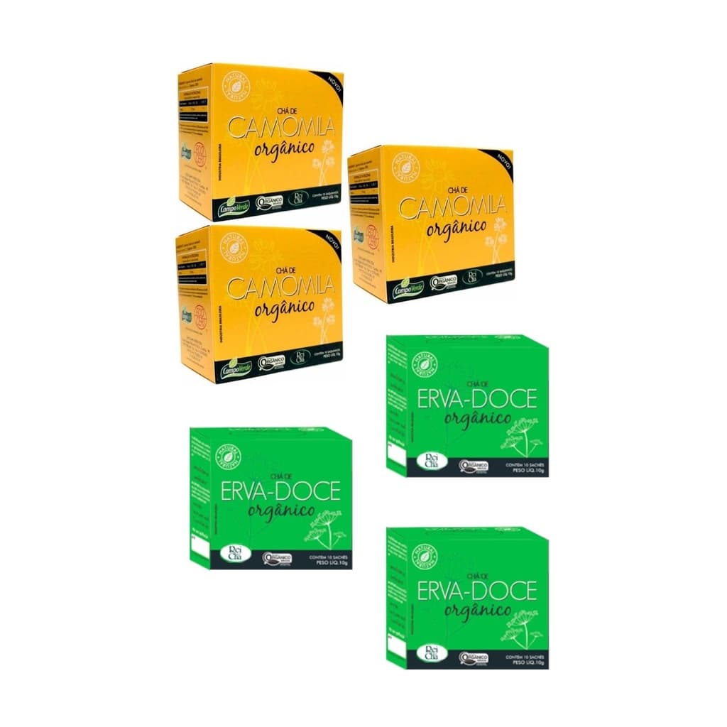 Kit 3cx Camomila e Kit 3cx Erva-Doce Orgânicos (60 Sachês) Campo Verde