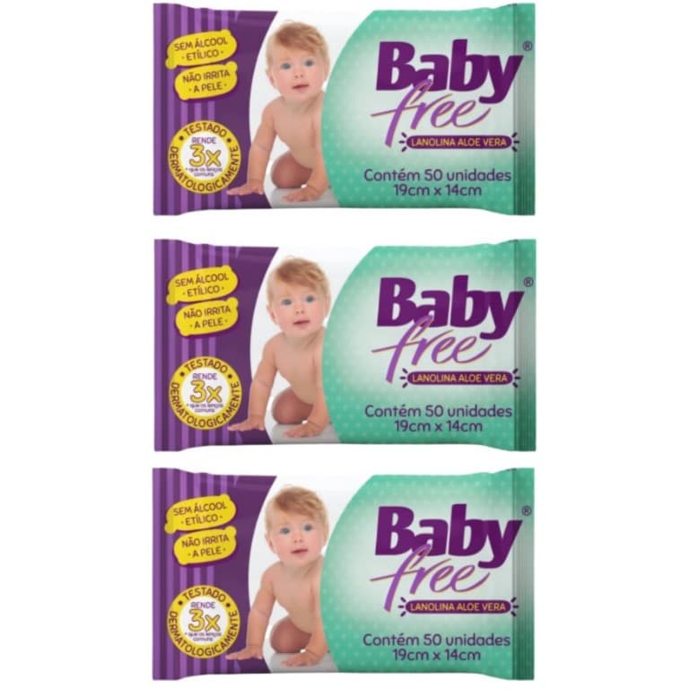 Kit com 3 Lenços Umedecidos Baby Free Toalha Umedecida Qualybless 3 Pa