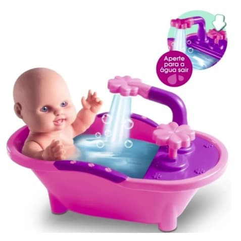 Boneca Milkinhas Petit Banho C/ Banheira Sai Água De Verdade