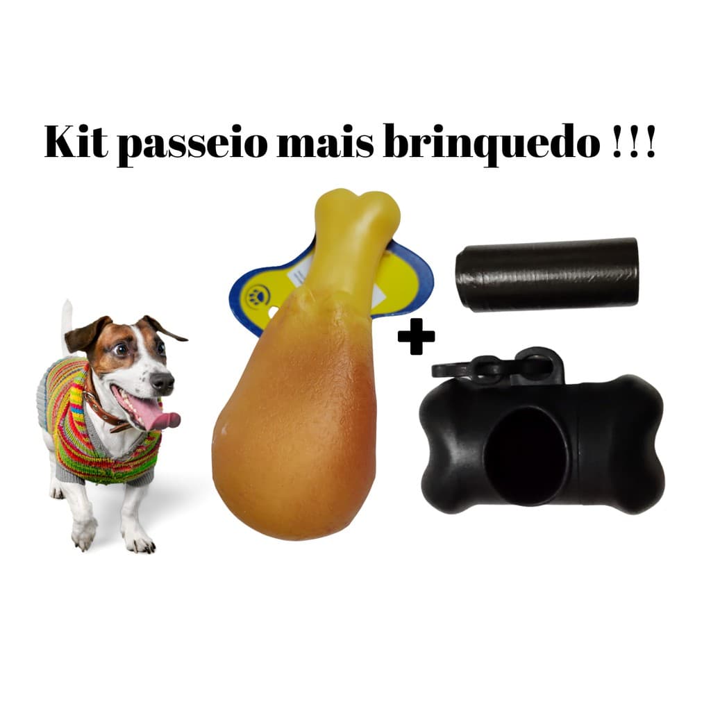KIT - Coletor Cata - Caca + Brinquedo mordedor  Coxa de Frango com Apito, para cachorro, acessorios pra filhotes, Coisas para Cachorros Filhote conjunto Higiênico, Porta Saquinhos Higienicos Kit higienico para passeio cachorro cata coco