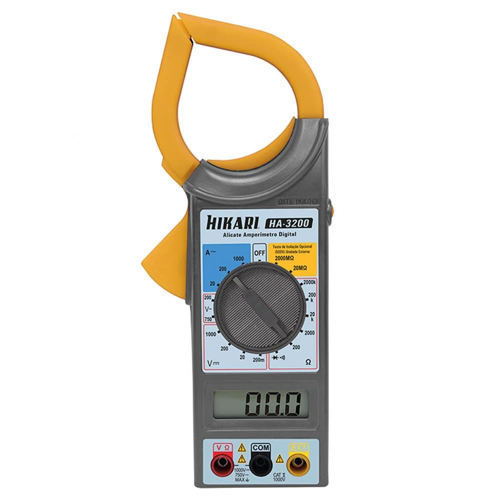 Alicate Amperímetro Digital Hikari HA-3200 - com Bolsa, Bateria e Ponta de Prova - Bip Continuidade