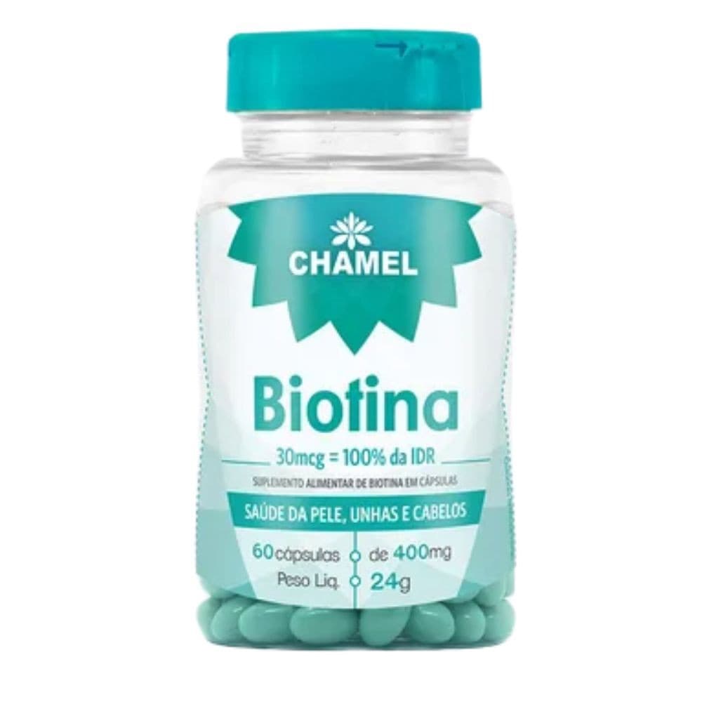 Biotina 30 mcg      60 cápsulas de 400 mg CHAMEL    1  Frasco   ( Vitamina B7 ou Vitamina H )