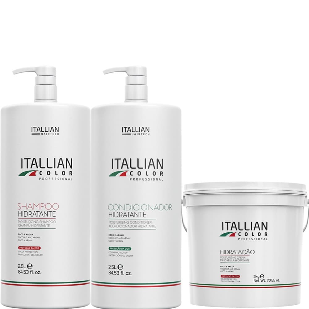 Kit Itallian Premium 3un - Shampoo Hidratante 2,5L + Condicionador Hidratante 2,5L + Hidratação 2kg