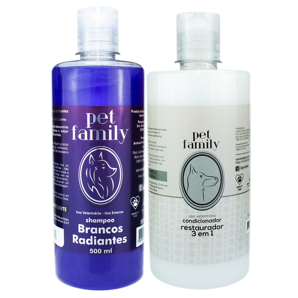 Kit Shampoo Branqueador Pet + Condicionador Restaurador 3x1 Para Cães E Gatos 500ml Profissional