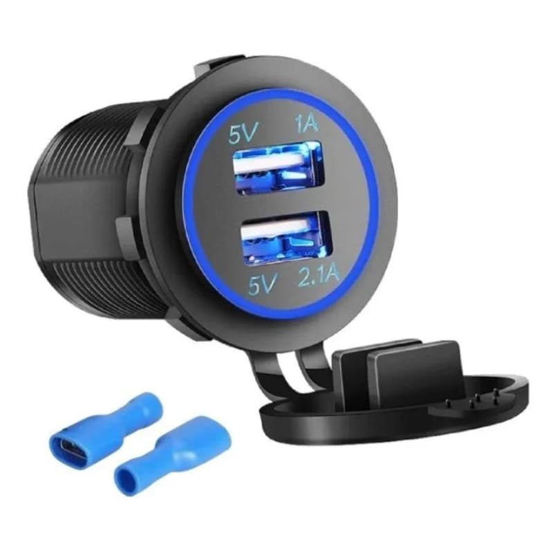 Tomada  Carregador USB Veicular 3.1A (Duas saída 2.1A+1.A ) Led Azul- Substitui o Acendedor
