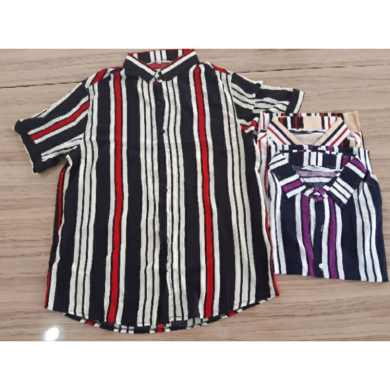 Camisa masculina Listrada Slim de viscose manga curta de Botão Camisa Social