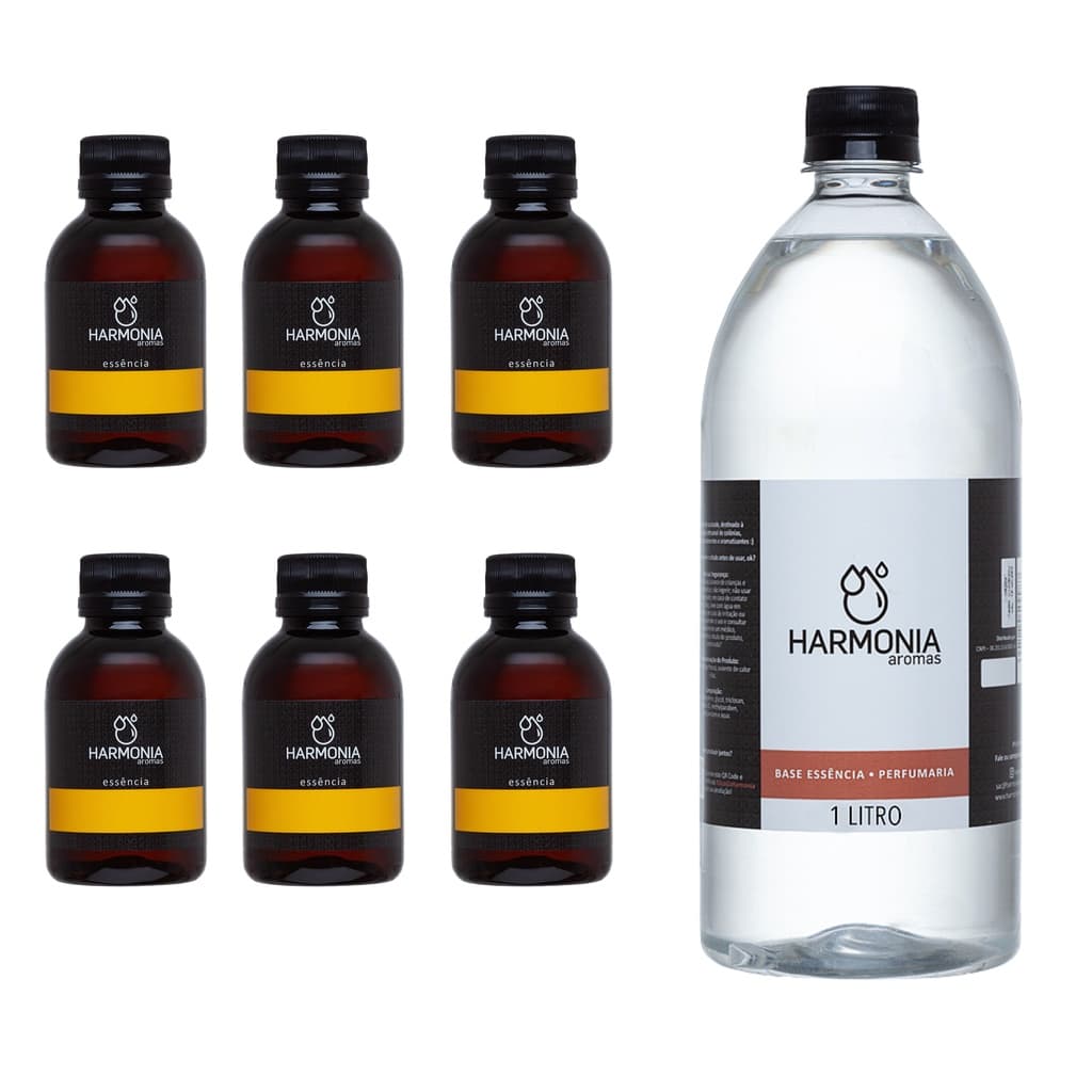 Kit 6 Essência Perfume Importado Masculino Feminino + 1 Base Pronta Fixador 1L Harmonia Aromas