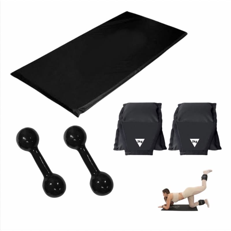Kit Academia Treino em Casa - Colchonete Academia + Par de Halter peso bola Emborrachado 1kg + Par de Tornozeleira/Caneleira 2kg